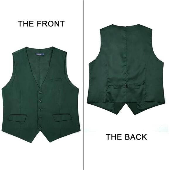 Men's Suit Vest Formal V-Neck Green - Picture 3 of 5